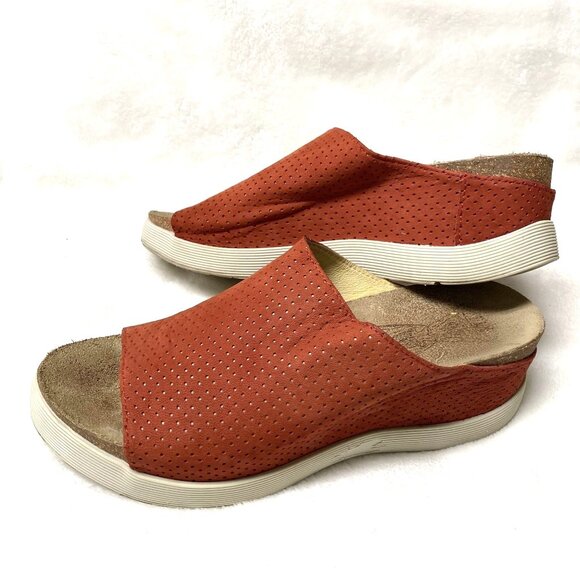 Fly London WHIN rust orange slip on open toe‎ mule sandals sz 40 wedge platform - Picture 3 of 9